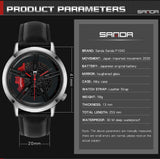 SANDA Men Wristwatch Fashion Wheel Series Dial Leather Strap Waterproof