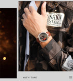SANDA Men Wristwatch Fashion Wheel Series Dial Leather Strap Waterproof