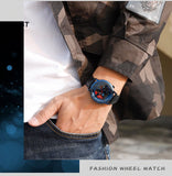 SANDA Men Wristwatch Fashion Wheel Series Dial Leather Strap Waterproof