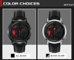 SANDA Men Wristwatch Fashion Wheel Series Dial Leather Strap Waterproof