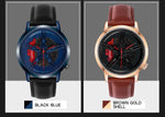 SANDA Men Wristwatch Fashion Wheel Series Dial Leather Strap Waterproof