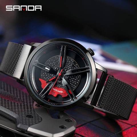 SANDA Wheel Series Dial Men Watch Steel Strap Magnetic Hook Buckle