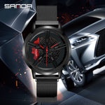 SANDA Wheel Series Dial Men Watch Steel Strap Magnetic Hook Buckle
