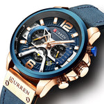 Curren Chronograph Men Watch Leather Luxury Waterproof Sport Watch