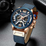 Curren Chronograph Men Watch Leather Luxury Waterproof Sport Watch