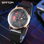 SANDA Wheel Series Dial Men Watch Steel Strap Magnetic Hook Buckle