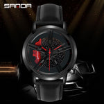 SANDA Men Wristwatch Fashion Wheel Series Dial Leather Strap Waterproof