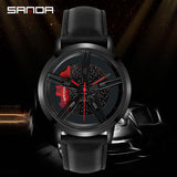 SANDA Men Wristwatch Fashion Wheel Series Dial Leather Strap Waterproof